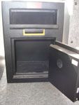 AMSEC Front Load Hopper Safe with Combination Lock & Dial - Bottom Compartment Door Open