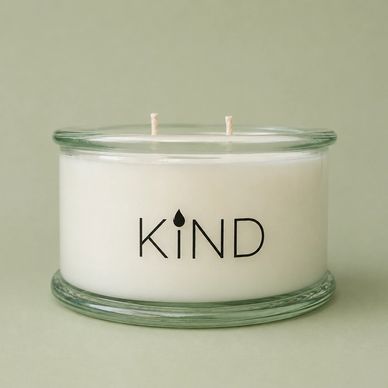 Low profile recycled glass candle