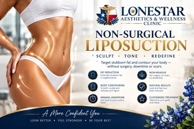Advertisement for non-surgical liposuction at Lonestar Aesthetics &amp; Wellness Clinic.