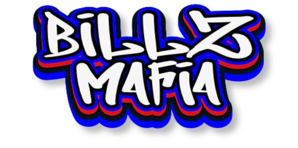 Bold graffiti-style text saying 'BILLZ MAFIA' with blue and red shadows.