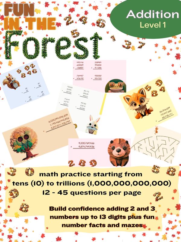 Level 1 Addition  Math Practice with fun animals to build confidence