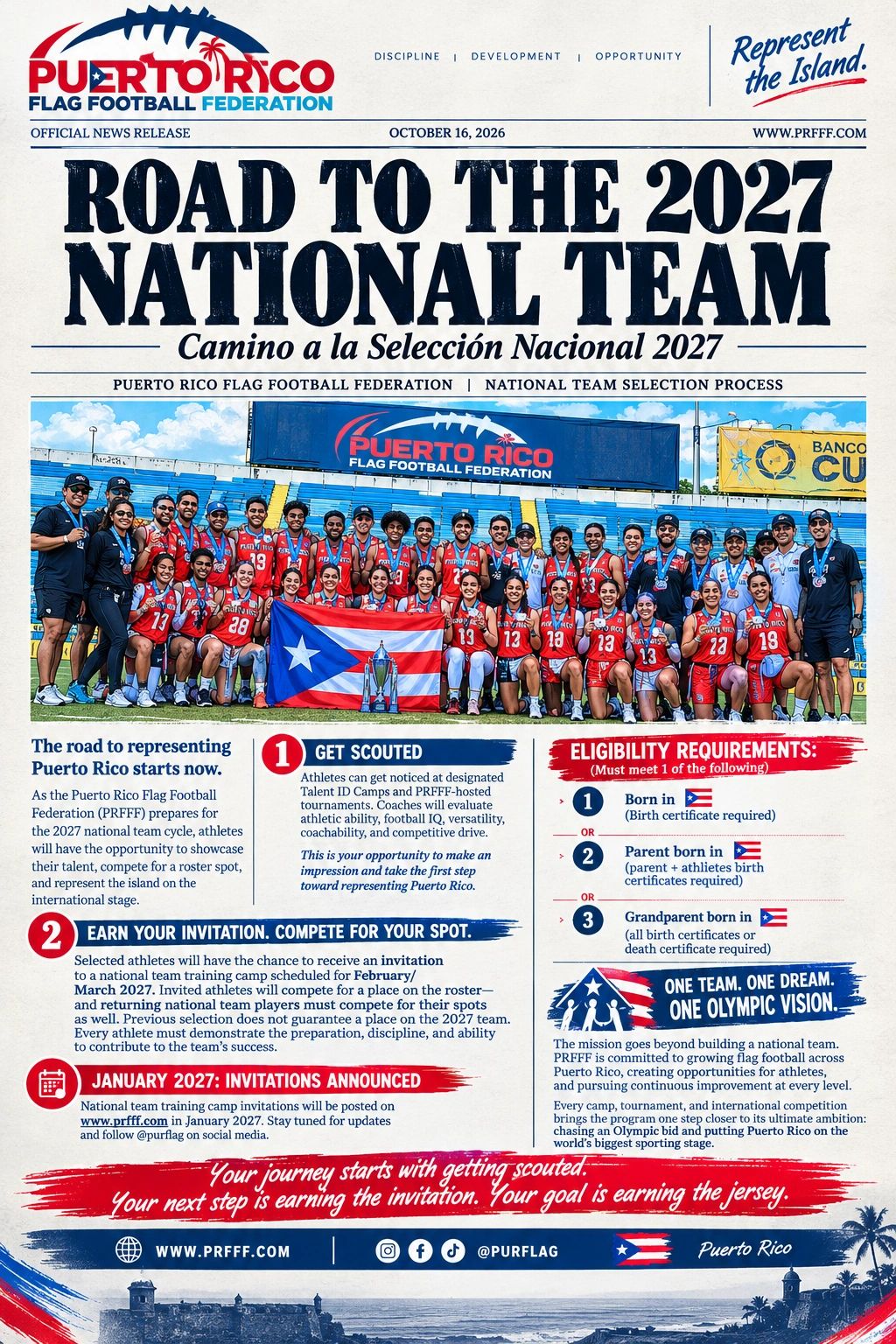 Puerto Rico Flag Football Federation's roadmap to the 2027 national team.