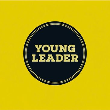 Bold "Young Leader" text inside a black circle on a yellow background.