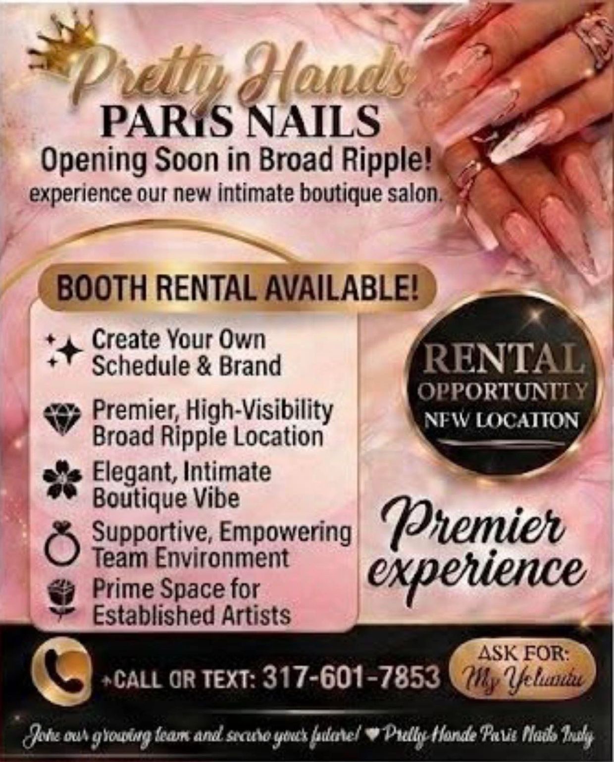 Pretty Hands Paris Nails opening soon with booth rentals in Broad Ripple.