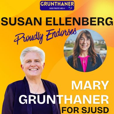 Endorsement poster with Susan Ellenberg endorsing Mary Grunthaner.