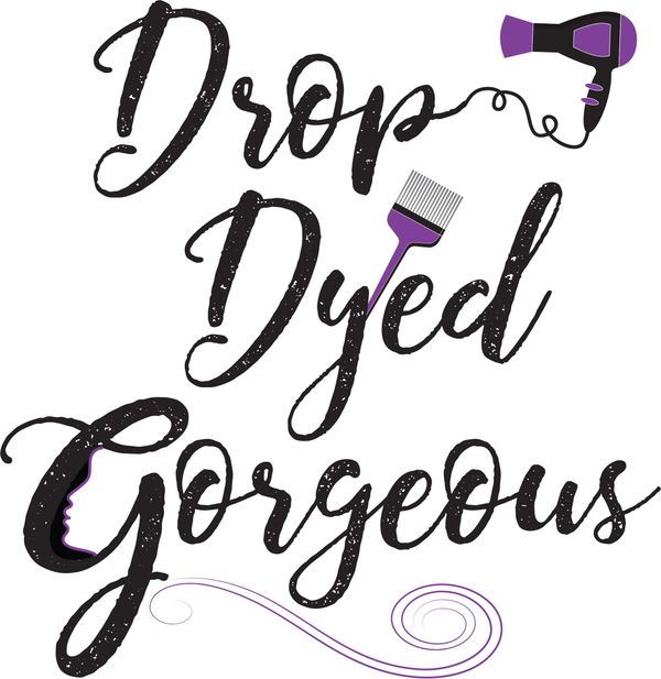 Drop Dyed Gorgeous black and purple logo with hair dryer and brush