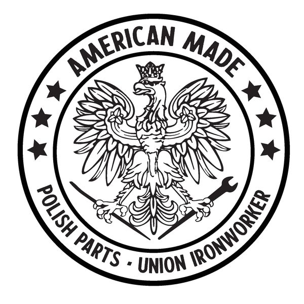 Circle with polish eagle holding welding tools