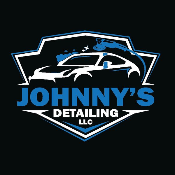 White and blue logo for Johnny's Detailing.