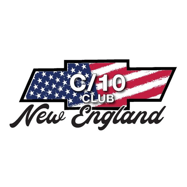 C ten New England logo with full color American flag inside a chevy logo outlined shape