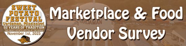 Sweet Potato Festival 2025 vendor survey banner.