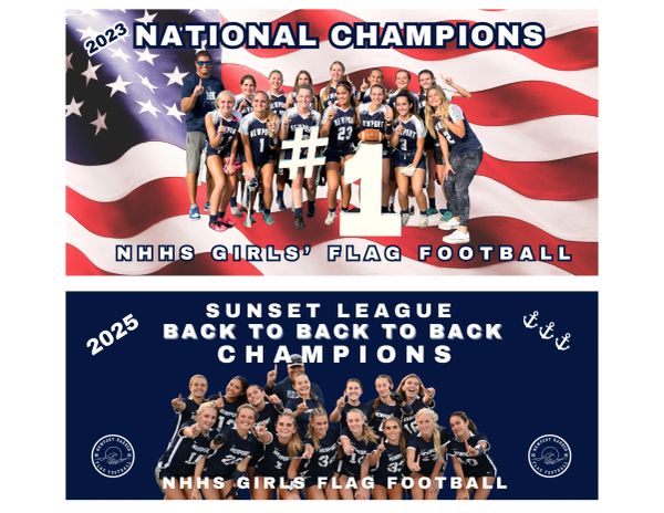 Girls flag football team celebrates national and league championships.
