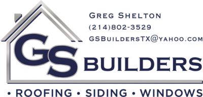 Logo for GS Builders offering roofing, siding, and window services.