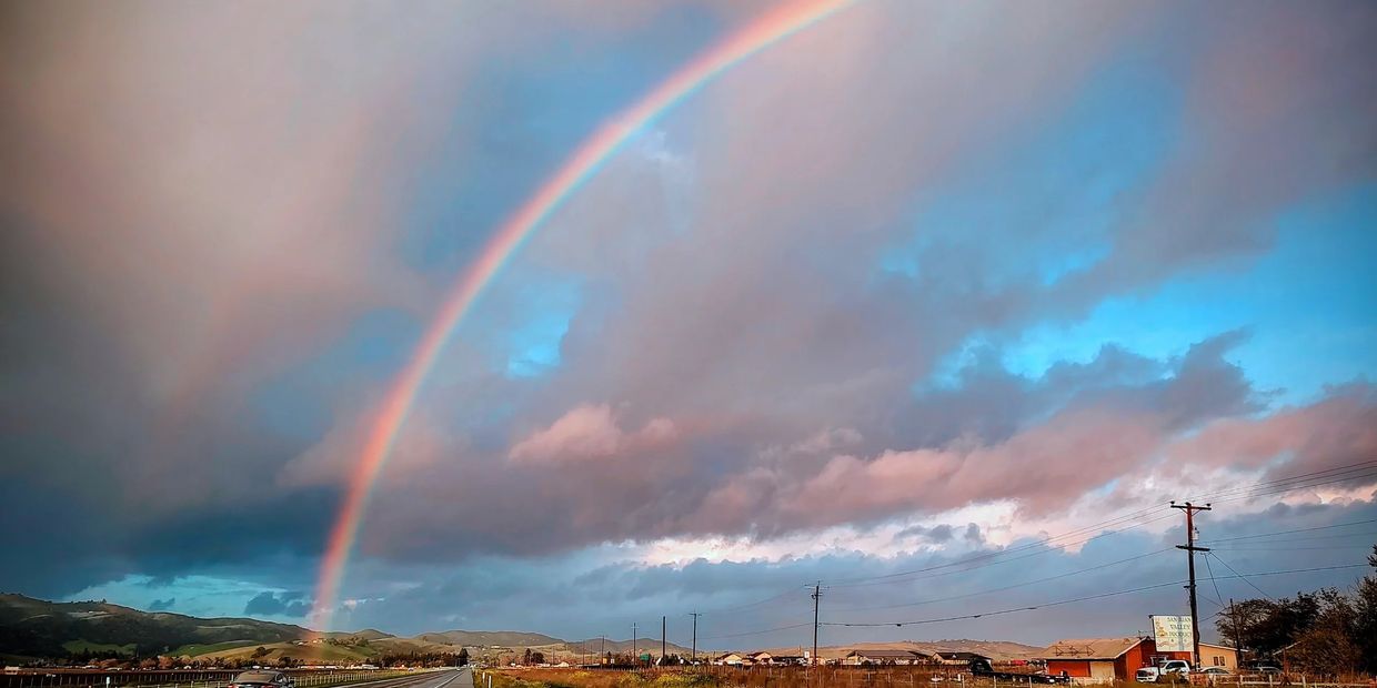 Christmas morning 2025 rainbow over San Juan Bautista, California.