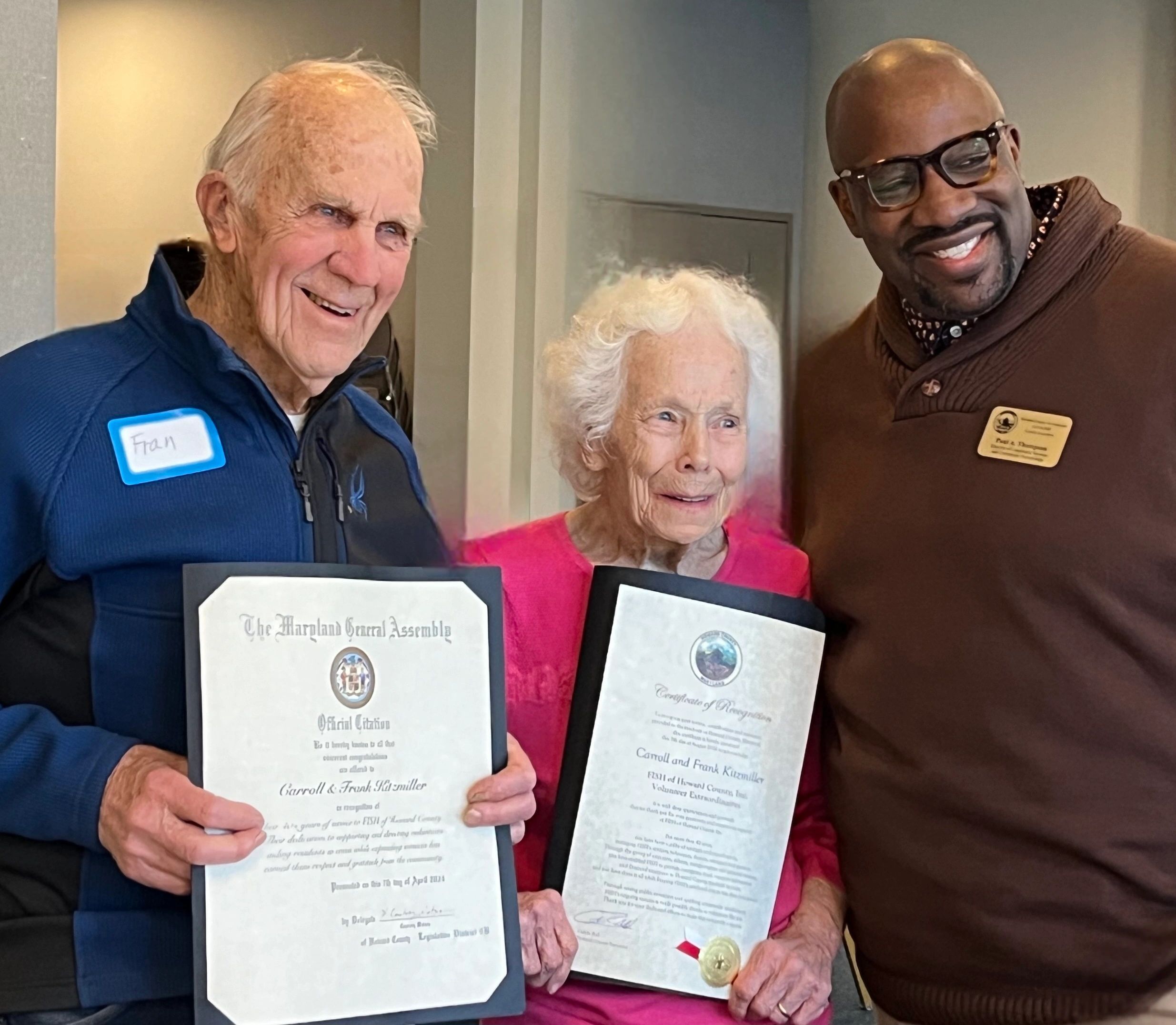 Director Carroll Kitzmiller and spouse Frank honored for many decades of service to the community.  