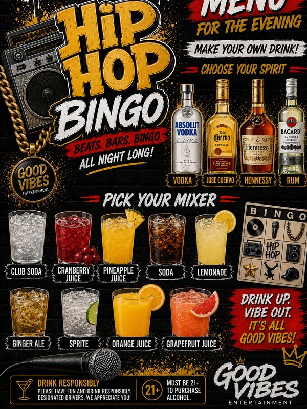 I Love Hip Hop August 15,2026 Drink Menu