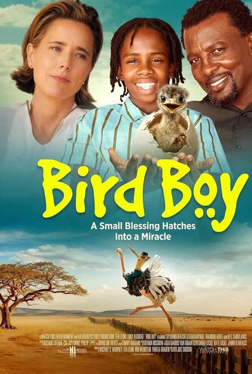 Poster for the movie Bird Boy featuring a boy holding a baby bird.