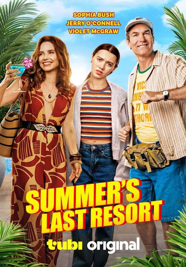 Comedy movie poster showing three main characters at a resort.