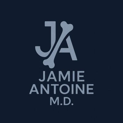 Logo for Jamie Antoine M.D. featuring initials with a bone design.