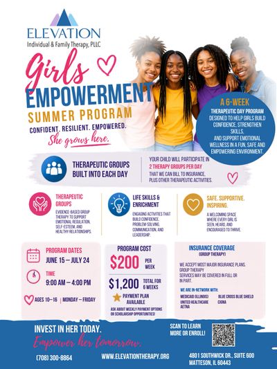 Girls Empowerment Summer Program promoting confidence and wellness for ages 10-16.