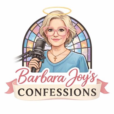 Illustrated logo of Barbara Joy with a microphone and halo, titled 'Barbara Joy's Confessions.'