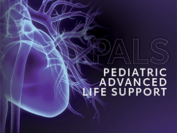 Abstract heart and lungs illustration with Pediatric Advanced Life Support text.