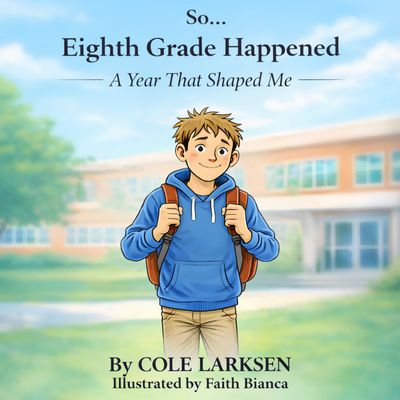 So... Eighth Grade Happened cover, middle school boy with backpack, coming-of-age story.