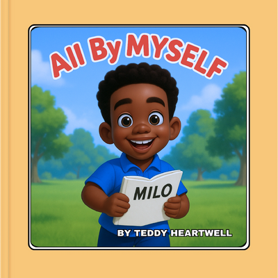 All By Myself book cover by Teddy Heartwell featuring Milo, a happy boy learning independence.