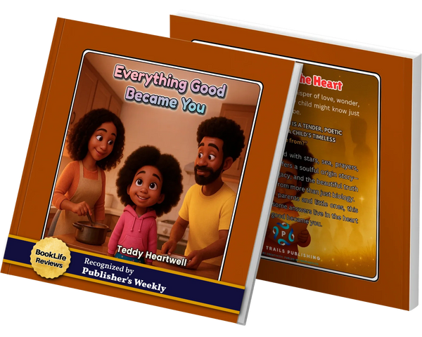 Everything Good Became You book cover by Teddy Heartwell featuring a loving family in a cozy kitchen