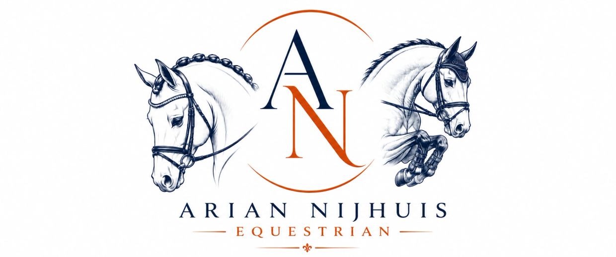 Equestrian logo with horses and initials AN.