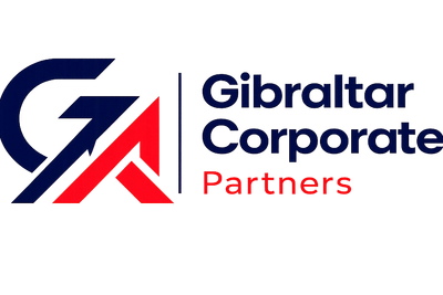 Logo of Gibraltar Corporate Partners with blue and red colors.