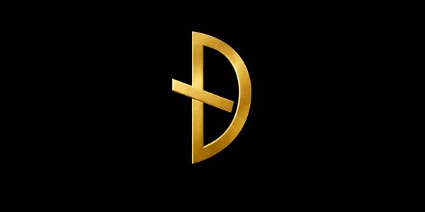 Golden archery bow and arrow symbol on black background.