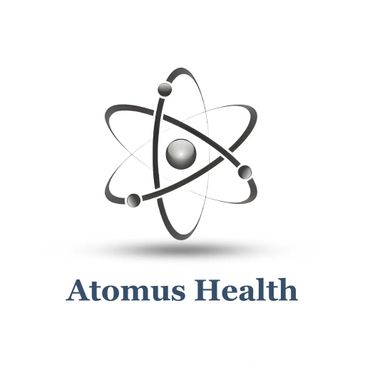 Logo of Atoms Health with an atom symbol and text.