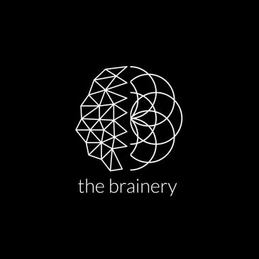 Minimalist brain logo with geometric and circular patterns.