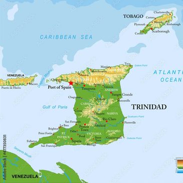 Image of Trinidad and Tobago on a map.