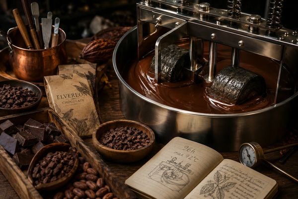 Artisan raw chocolate crafted at Elverion Chocolate Atelier