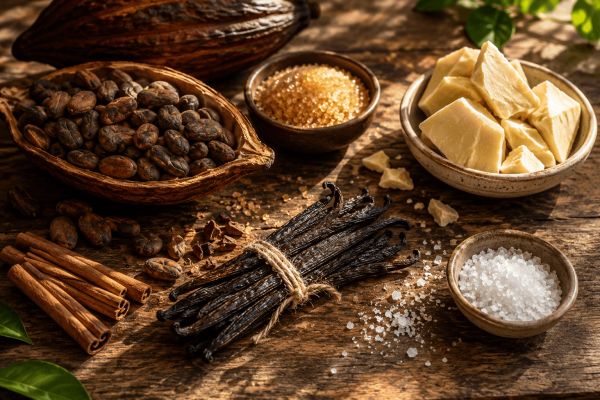 Pure natural ingredients for artisan raw chocolate