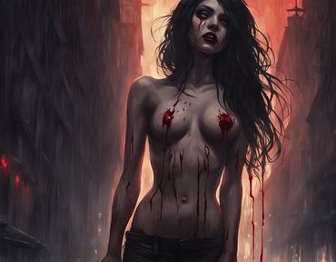 nude girl, naked girl, nude woman, naked woman, erotic horror, horror, macabre, gore, bloody 