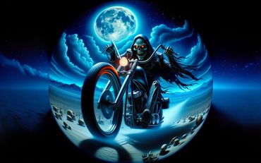 motorcycle, wall art, poster art, skeleton, demonic, skull, horror