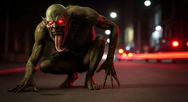 red eyes, demon, demonic, ghoul, ghoulish, horror art, occult art, fantasy art, surreal art, poster 