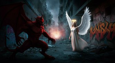 demonic, angelic, demon, angel, ghoulish, horror art, occult art, fantasy art, surreal art, poster a