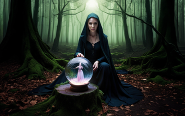 witch, crystal ball, occult art, pagan art, goth art, horror art, vampires, mystical art