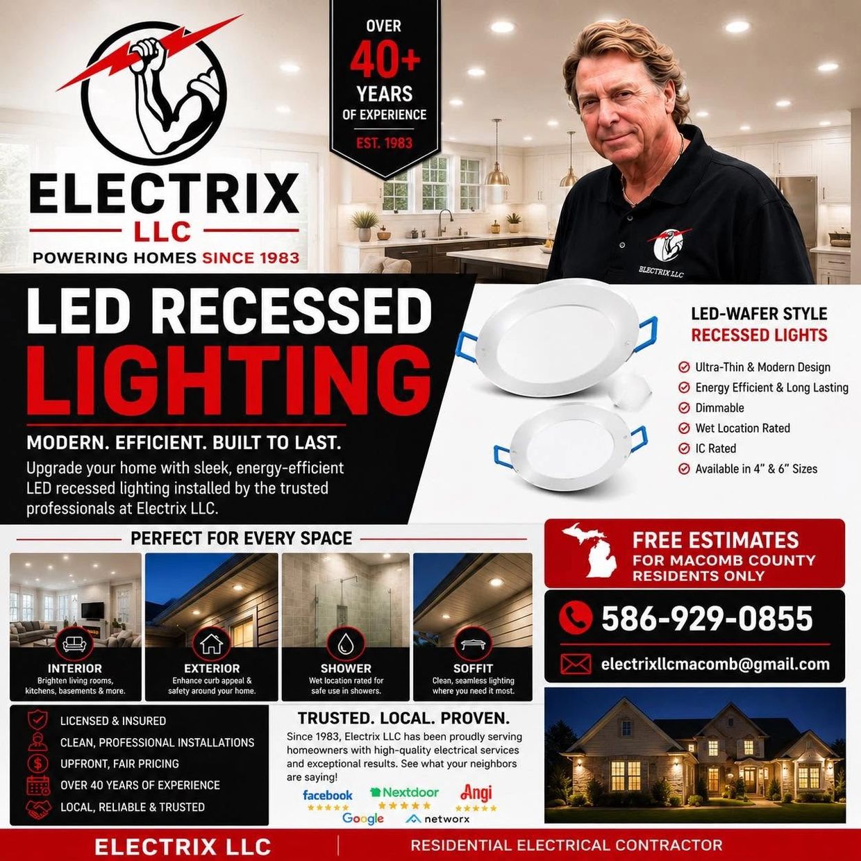 Electrix LLC offers energy-efficient LED recessed lighting with over 40 years of experience.