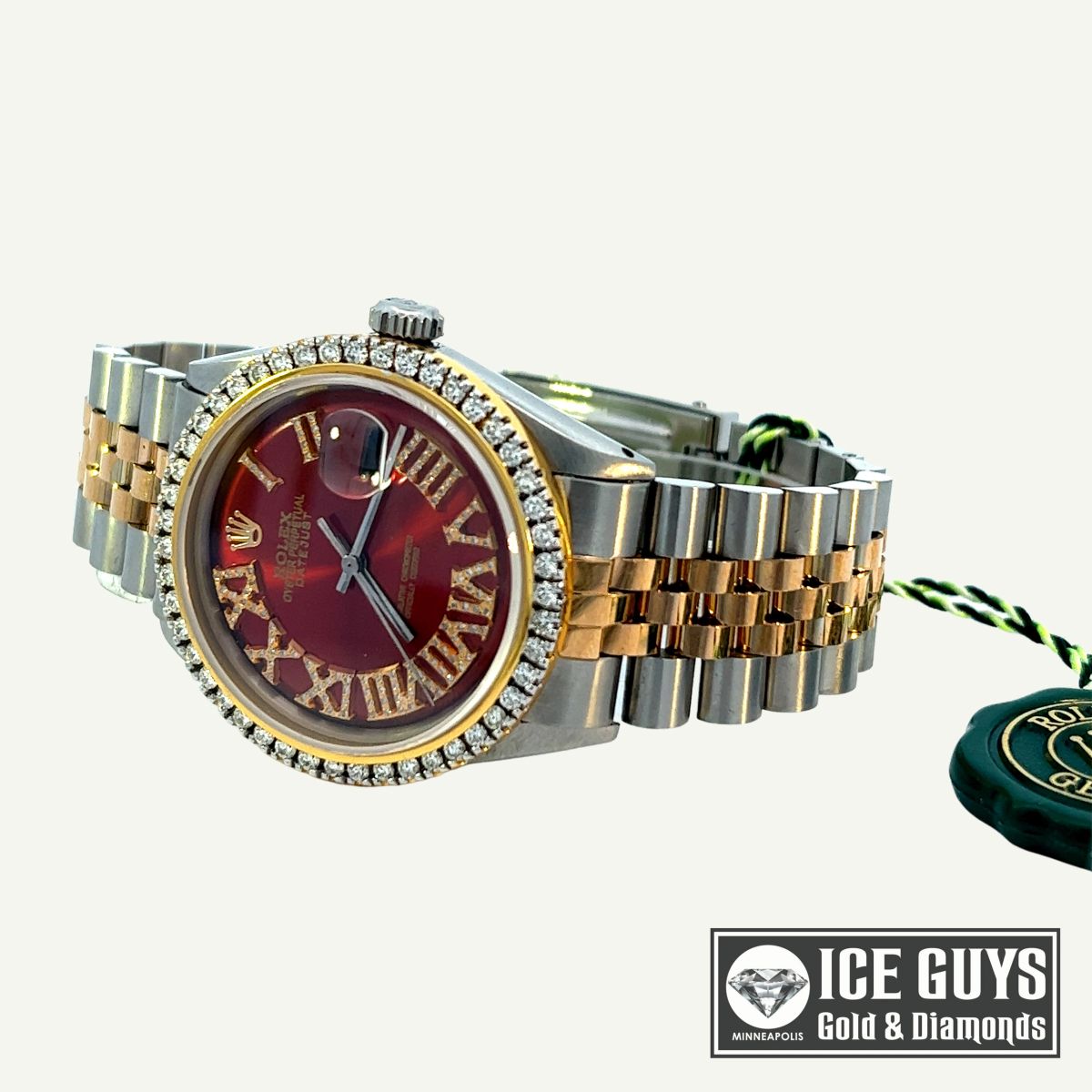 36mm ROLEX RED ROMAN OYSTER PERPETUAL - Two-Toned