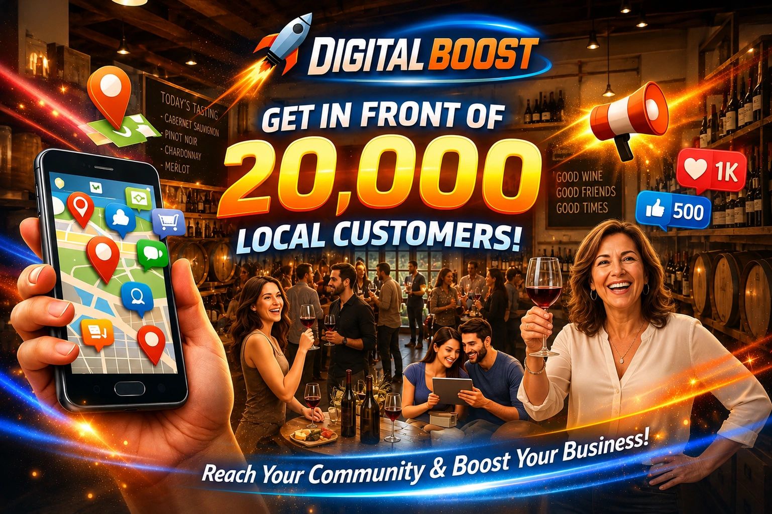 Digital Boost helps businesses reach 20,000 local customers through community engagement.