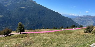 The famous pink cycling route up to La Rosiere 