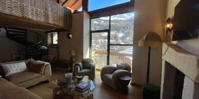 View of picture windows for a luxury chalet in Villaroger, Views odf Sainte Foy Tarentaise 