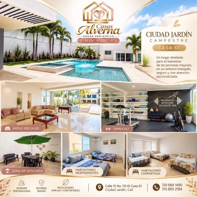 Publicidad de casas en Ciudad Jardín Campestre con piscina y áreas sociales.