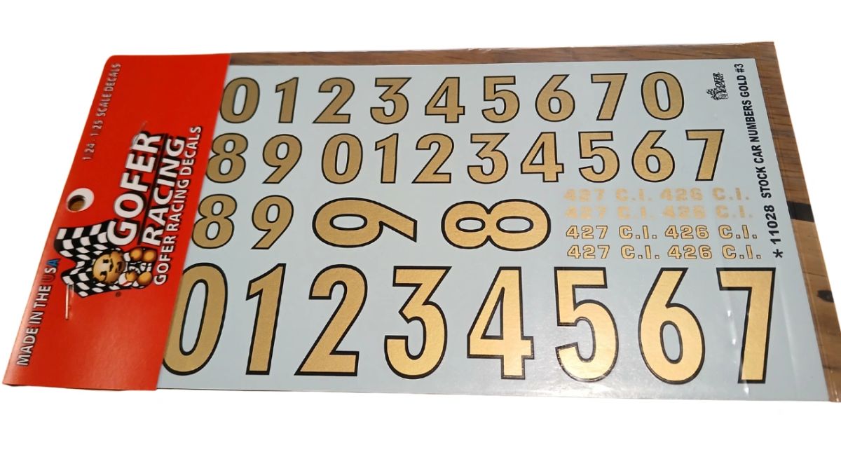 Gold Numbers Model Car Decal Sheet