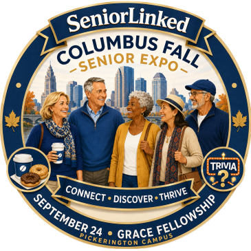 Logo for Columbus Fall Senior Expo with people and event details.