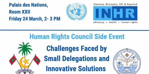 Flyer for a Human Rights Council event on small delegations' challenges and solutions.
